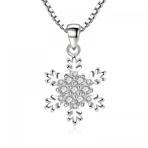Cubic Zircon Micro Pave Brass Necklace with 1.97inch extender chain Snowflake fashion jewelry & micro pave cubic zirconia & for woman nickel lead & cadmium free Length Approx 15.75 Inch Sold By PC