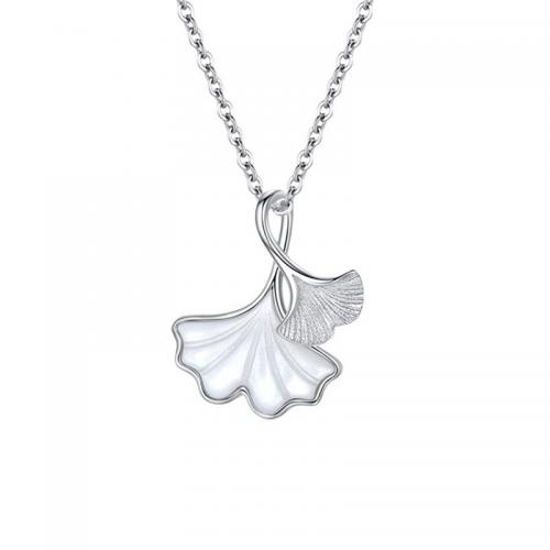 Brass Necklace with White Shell with 1.97inch extender chain Leaf plated fashion jewelry & for woman nickel lead & cadmium free Length Approx 15.75 Inch Sold By PC