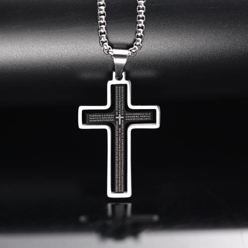 Titanium Steel Necklace, Cross, polished, fashion jewelry & for man, original color, Length:Approx 60 cm, Sold By PC