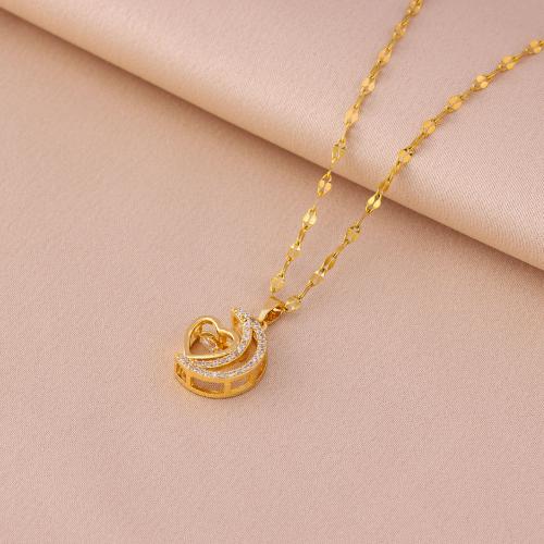 Titanium Steel Necklace with Brass with 5cm extender chain Vacuum Ion Plating fashion jewelry & micro pave cubic zirconia & for woman golden Length Approx 40 cm Sold By PC
