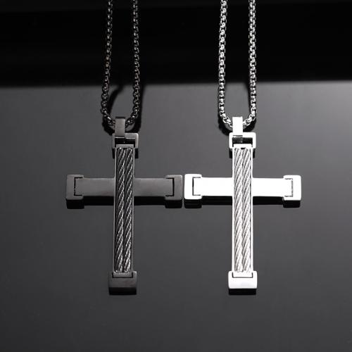 Titanium Steel Necklace, Cross, fashion jewelry & for man, more colors for choice, Length:Approx 60 cm, Sold By PC
