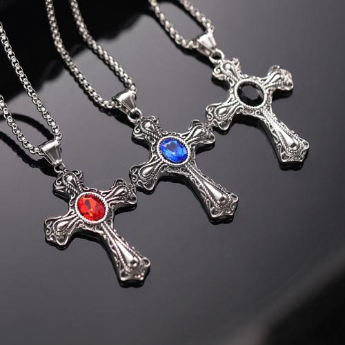Titanium Steel Necklace Cross fashion jewelry & for man & with rhinestone Length Approx 60 cm Sold By PC