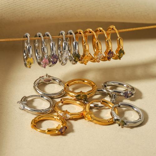 Stainless Steel Lever Back Earring, 304 Stainless Steel, Vacuum Ion Plating, fashion jewelry & micro pave cubic zirconia & for woman, more colors for choice, 12.30x4.20mm, Sold By Pair