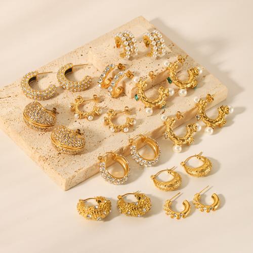 Edelstahl Ohrringe, 304 Edelstahl, 18K vergoldet, verschiedene Stile für Wahl & für Frau & mit Strass, goldfarben, verkauft von Paar