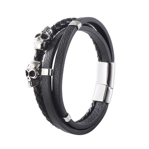 Bracelets cordon PU, cuir PU, avec Acier inoxydable 304, bijoux de mode & longueur différente pour le choix & pour homme, noire, Vendu par PC