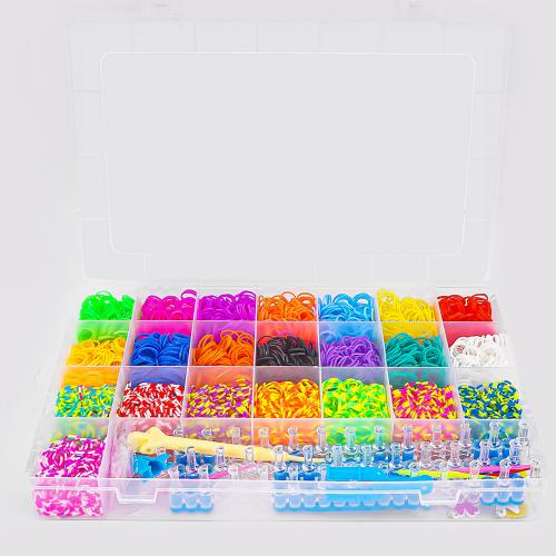 DIY Jewelry Supplies, Rubber Band, with Plastic Box & Resin, Rectangle, mixed colors, 348x48x218mm, Sold By Box