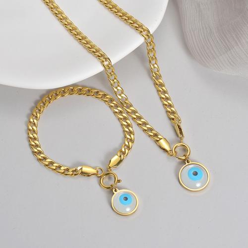 Evil Eye Jewelry Set 304 Stainless Steel Round gold color plated evil eye pattern & for woman & enamel Sold By PC