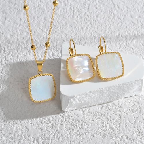 Titanium Steel Pendants with Pearl Oyster Square gold color plated & for woman Length 45 cm Sold By PC