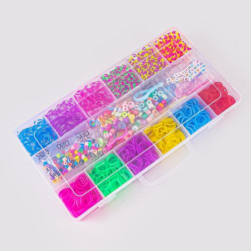 DIY Jewelry Supplies, Rubber Band, with Plastic Box & Resin, Rectangle, mixed colors, 296x38x156mm, Sold By Box