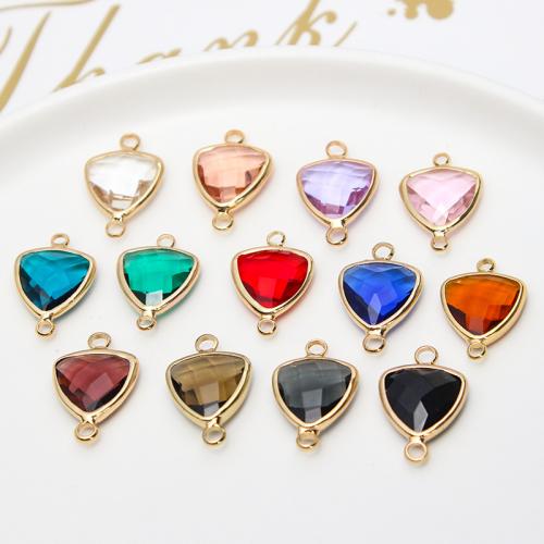 Brass Jewelry Connector, with Glass Rhinestone, Triangle, gold color plated, DIY & 1/1 loop, more colors for choice, nickel, lead & cadmium free, 13x20mm, 100PCs/Bag, Sold By Bag