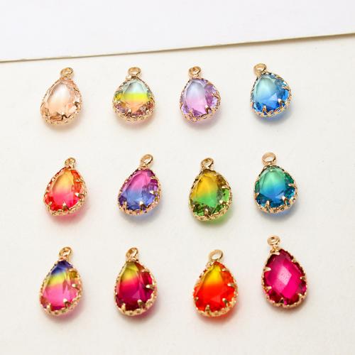 Crystal Pendants Brass with Crystal Teardrop gold color plated DIY nickel lead & cadmium free Sold By Bag