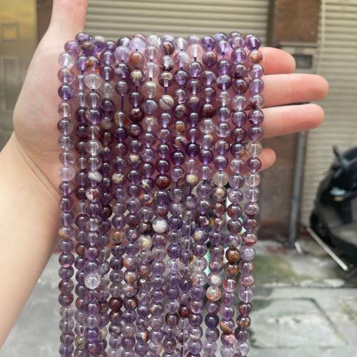 Natural Quartz Jewelry Beads Purple Phantom Quartz Round DIY purple Sold By Strand