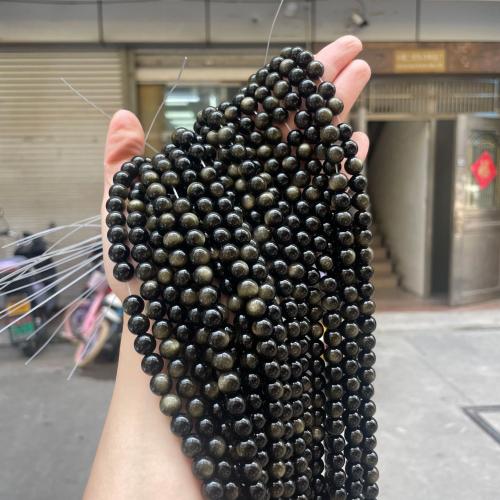 Gemstone Jewelry Beads Gold Obsidian Round DIY black Sold By Strand