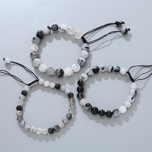 Quartz Bracelets, Black Rutilated Quartz, with Knot Cord, Round, fashion jewelry & different size for choice, more colors for choice, Length:18 cm, Sold By PC