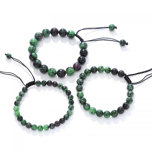 Gemstone Bracelets, Ruby in Zoisite, with Knot Cord, Round, fashion jewelry & different size for choice, more colors for choice, Length:18 cm, Sold By PC