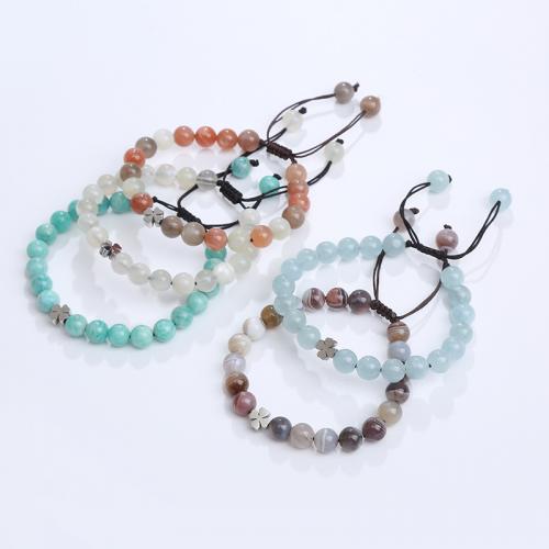 Gemstone Bracelets Natural Stone with Knot Cord & 304 Stainless Steel Round fashion jewelry Length 18 cm Sold By PC