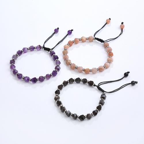 Gemstone Bracelets, Natural Stone, with Knot Cord & 304 Stainless Steel, fashion jewelry & different materials for choice, more colors for choice, Length:18 cm, Sold By PC