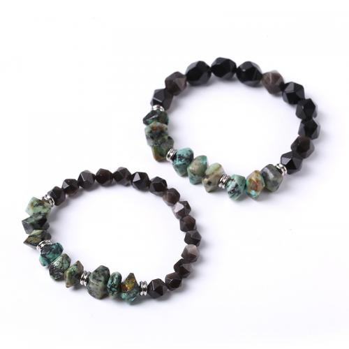 Bracelets de pierres précieuses, Argent-Obsidienne, avec Turquoise africain & Acier inoxydable 304, bijoux de mode & normes différentes pour le choix, plus de couleurs à choisir, Longueur:18 cm, Vendu par PC