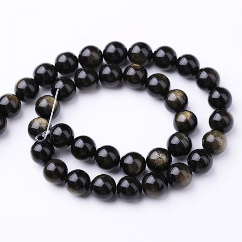 Gemstone Jewelry Beads, Gold Obsidian, Round, different grades for choice & DIY & different size for choice, black, Sold By Strand