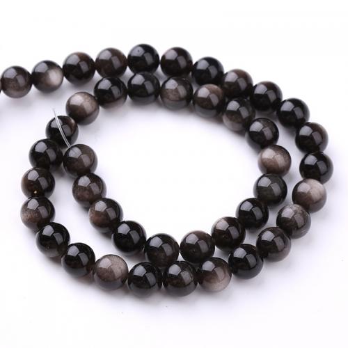 Gemstone Jewelry Beads Silver Obsidian Round & DIY black Sold By Strand