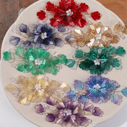 Hair Accessories DIY Findings, Lampwork, with Seedbead & brass wire & Crystal, Flower, more colors for choice, 95x46mm, Sold By PC