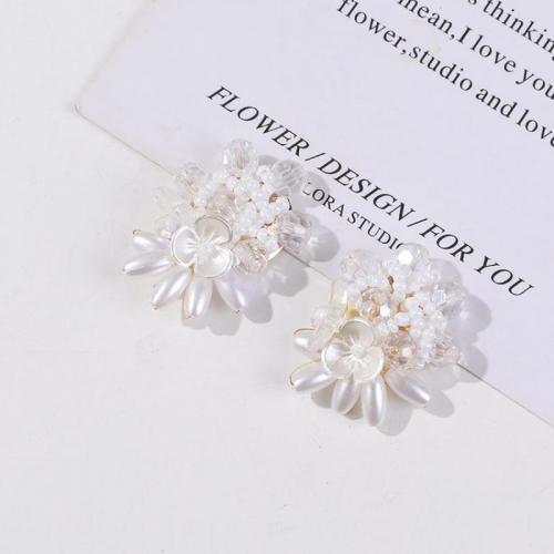 Hair Accessories DIY Findings, Crystal, with ABS Plastic Pearl & brass wire, Flower, more colors for choice, 29x21mm, Sold By PC