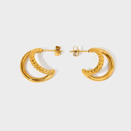 Stainless Steel Stud Earrings, 304 Stainless Steel, Moon, 18K gold plated, fashion jewelry & for woman & hollow, nickel, lead & cadmium free, 20x25mm, Sold By Pair