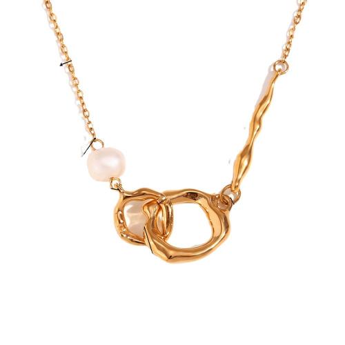 Stainless Steel Jewelry Necklace 316L Stainless Steel with Plastic Pearl Vacuum Ion Plating for woman golden Sold By PC