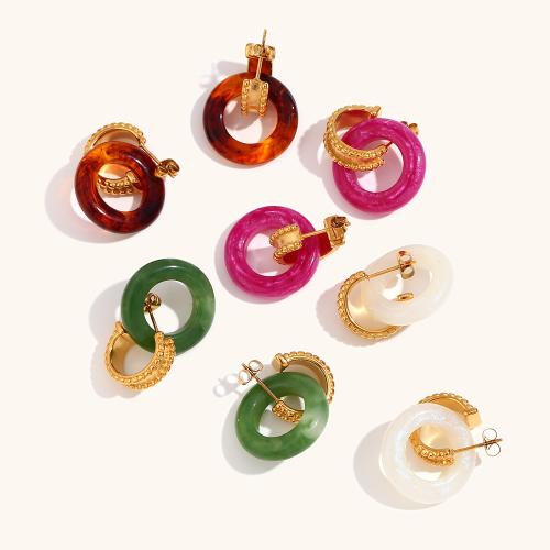 Stainless Steel Stud Earrings, 316L Stainless Steel, with Acrylic, Vacuum Ion Plating, for woman, more colors for choice, Sold By Pair