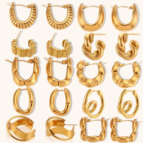 Stainless Steel Stud Earrings, 316L Stainless Steel, Vacuum Ion Plating, different styles for choice & micro pave cubic zirconia & for woman, golden, Sold By Pair