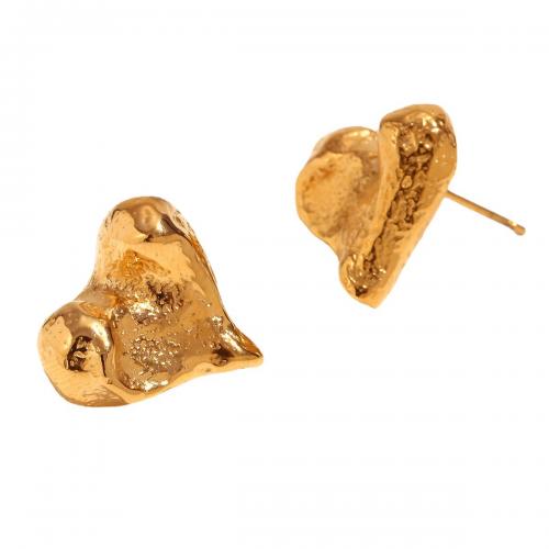 Boucle d'oreille de gaujon en acier inoxydable, acier inoxydable 316L, coeur, pour femme, doré, Vendu par paire