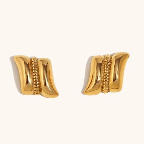 Stainless Steel Stud Earrings 316L Stainless Steel Vacuum Ion Plating for woman golden Sold By Pair