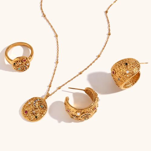 Cubic Zirconia Stainless Steel Jewelry Sets 316L Stainless Steel Vacuum Ion Plating & micro pave cubic zirconia & for woman golden Sold By PC