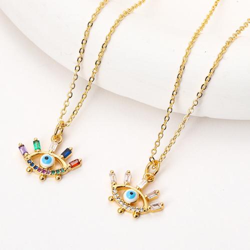 Evil Eye Jewelry Necklace, Brass, plated, micro pave cubic zirconia & for woman & enamel, more colors for choice, Length:Approx 41-50 cm, Sold By PC