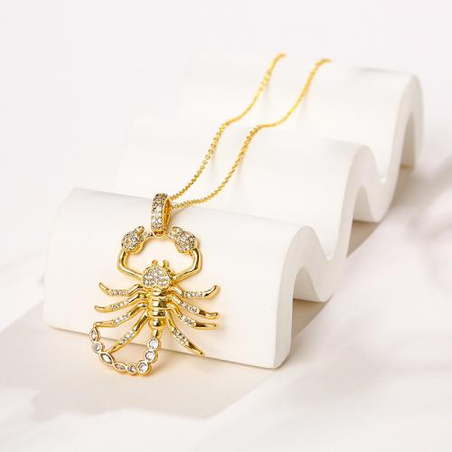 Cubic Zircon Micro Pave Brass Necklace Scorpion plated micro pave cubic zirconia & for woman golden Length Approx 41-50 cm Sold By PC