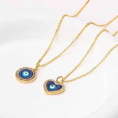 Evil Eye Jewelry Necklace Brass plated & micro pave cubic zirconia & for woman & enamel golden Length Approx 41-50 cm Sold By PC