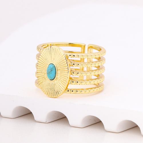 Mässing Finger Ring, med turkos, plated, för kvinna, gyllene, Säljs av PC