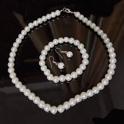 Conjuntos de joyería de aleación de zinc, pulsera & pendiente & collar, con Perlas plásticas, tres piezas & para mujer, libre de níquel, plomo & cadmio, Necklace: 49cm, bracelet: 19cm, earrings: 4.5X1.3cm, Vendido por Set