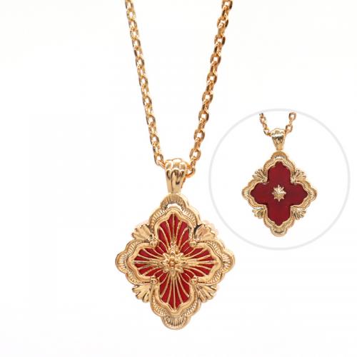 Brass Necklace, with turquoise & Agate & Shell, Four Leaf Clover, 18K gold plated, for woman & hollow, more colors for choice, Length:Approx 17.7 Inch, Sold By PC