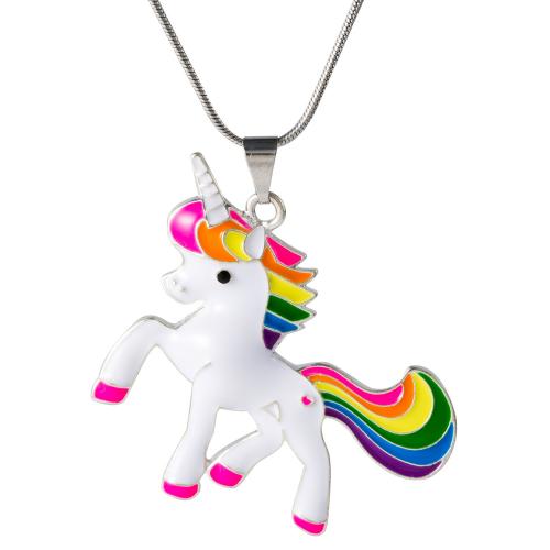 Zinc Alloy Children Necklace Horse platinum color plated Unisex & snake chain & enamel Length Approx 15.7 Inch Sold By PC