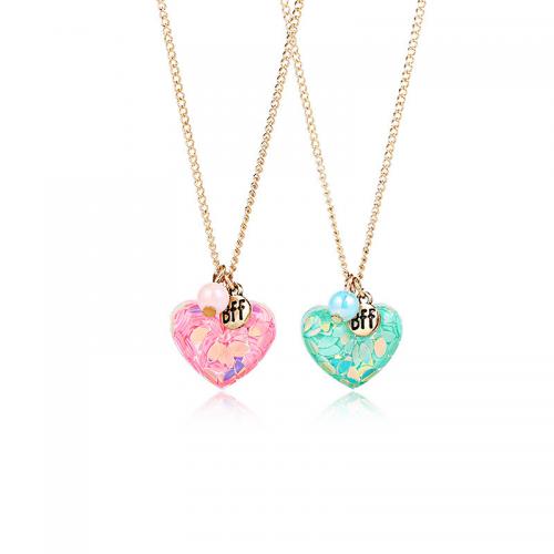 Zinc Alloy Children Necklace with Resin Heart gold color plated 2 pieces & Unisex Length Approx 15.7 Inch Sold By Set