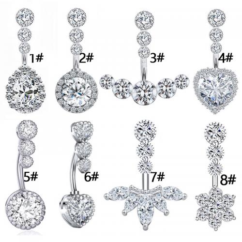 316L Stainless Steel Belly Ring, Unisex & different styles for choice & micro pave cubic zirconia, 1.60x10mm, Sold By PC