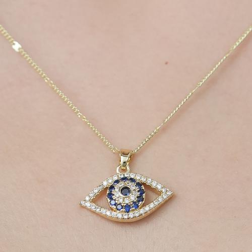 Evil Eye Jewelry Necklace, Brass, gold color plated, fashion jewelry & different styles for choice & micro pave cubic zirconia & for woman & hollow, more colors for choice, nickel, lead & cadmium free, Length:Approx 45-50 cm, Sold By PC
