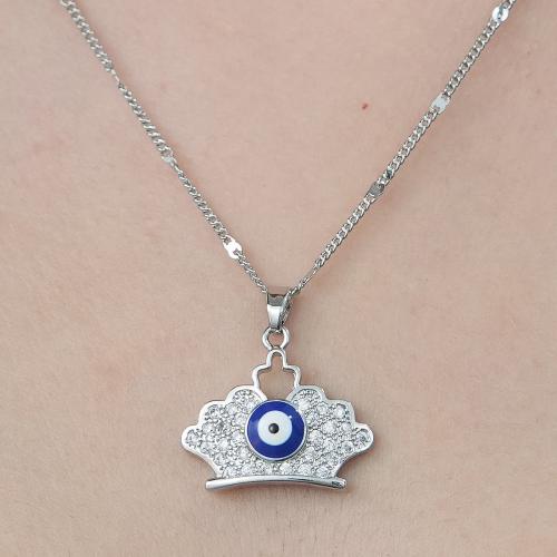 Evil Eye Jewelry Necklace Brass platinum color plated fashion jewelry & micro pave cubic zirconia & for woman & enamel & hollow nickel lead & cadmium free Length Approx 45-50 cm Sold By PC
