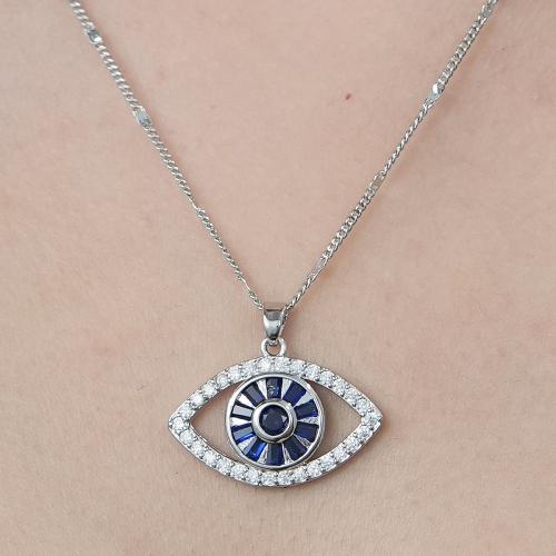 Evil Eye Jewelry Necklace, Brass, platinum color plated, fashion jewelry & different styles for choice & micro pave cubic zirconia & for woman & hollow, more colors for choice, nickel, lead & cadmium free, Length:Approx 45-50 cm, Sold By PC