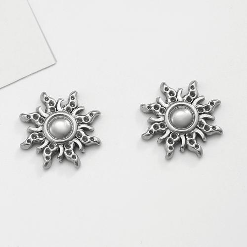 Stainless Steel Earring Stud Component 304 Stainless Steel Sun DIY & machine polishing original color nickel lead & cadmium free Sold By PC