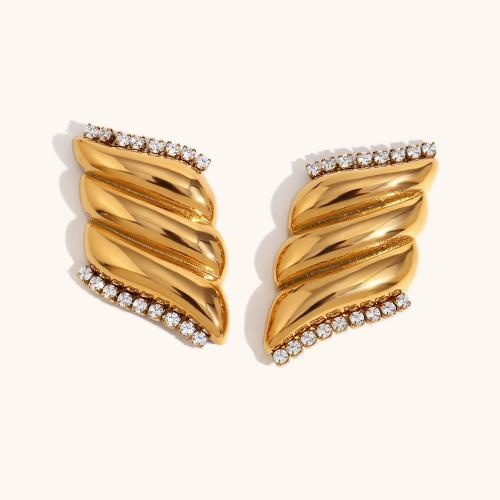 Stainless Steel Stud Earrings 316L Stainless Steel 18K gold plated fashion jewelry & micro pave cubic zirconia & for woman nickel lead & cadmium free Sold By Pair