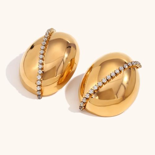 Stainless Steel Stud Earrings 316L Stainless Steel plated fashion jewelry & micro pave cubic zirconia & for woman nickel lead & cadmium free Sold By Pair