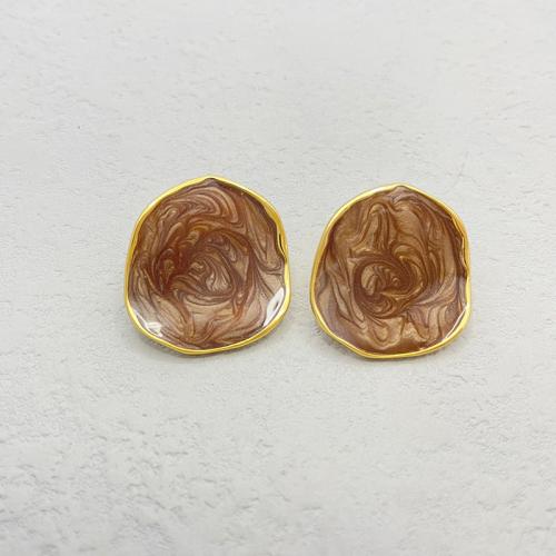 Brass Stud Earring, 18K gold plated, fashion jewelry & for woman & enamel, nickel, lead & cadmium free, 25x23mm, Sold By Pair