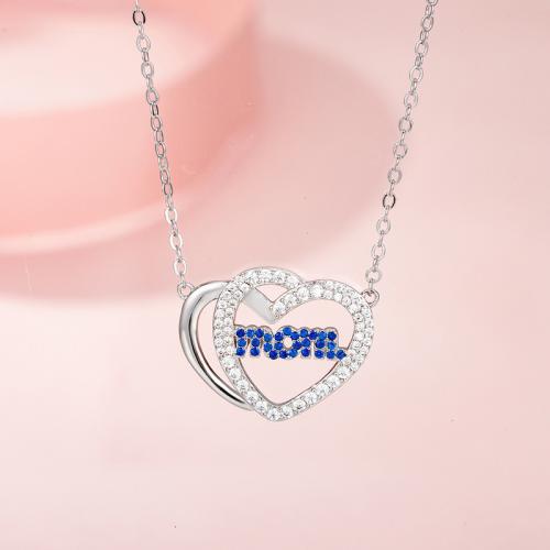 Mother's Day Jewelry & Supplies Brass with 1.97inch extender chain Heart fashion jewelry & Mother Day Jewelry & micro pave cubic zirconia & for woman nickel lead & cadmium free Length Approx 15.75 Inch Sold By PC